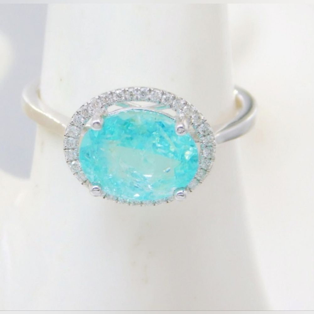 Rare 2.36Ctw Paraiba Tourmaline & Diamond Halo, 14K White GOLD with Appraisal